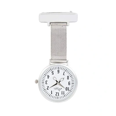 Image of Annie Apple Designer Silver Mesh Strap White Dial Scissor Hands Nurses Nurse Beautician Hairdresser Fob Pocket Watch