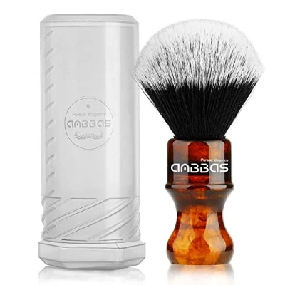 Image of Synthetic Badger Shaving Brush with Resin Handle Nylon Bristles Hair Anbbas Lathering Foam for Men Professional Wet Shaving(Hair Knot: 24 mm) (Amber)