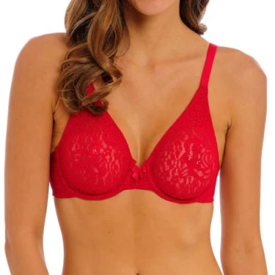 Image of Wacoal Womens Halo Lace Underwire Bra Red Polyamide Size 32D