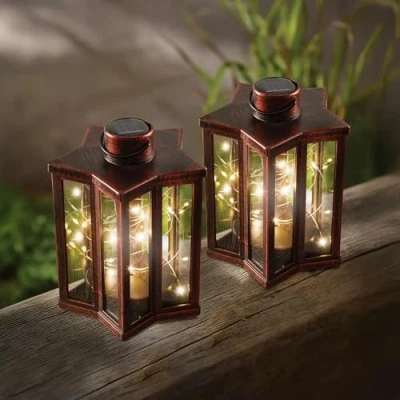 Image of Marco Paul FireflySolar Star Lantern Large Style Fire Fly Effect Solar Powered Hanging Indoor Or Outdoor Light Garden Home Bar Café Vintage Look Lighting Patio (Firefly 2PK)