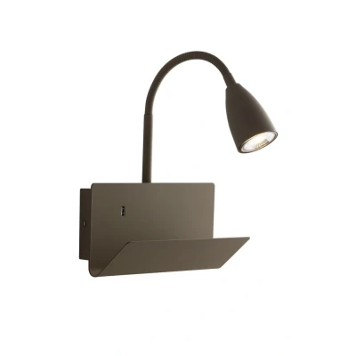 Image of Gulp Flexible Arm Reading Usb Wall Lamp Shelf, Brown, GU10