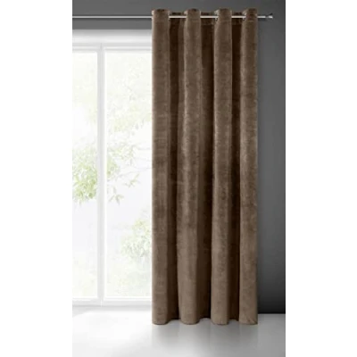 Image of Eurofirany VILLA Soft Plain Opaque Velvet Curtain with Eyelets 1 Unit, Fluffy Panel Drape Classic Glamour Elegant Living Room, Bedroom, 290 g/m2, W55 x L98, Brown