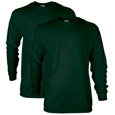 Image of Gildan Men&#039;s Ultra Cotton Long Sleeve T Shirt, Style G2400, Multipack, Forest Green (2 Pack), S (Pack of 2)