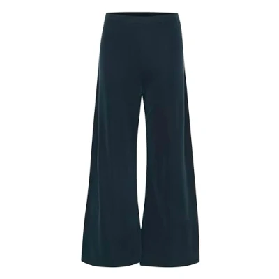 Image of Part Two Women&#039;s Pants Jersey Flared Legs Regular Fit Elastic Waist Full Length Trousers, Dark Navy,