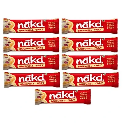 Image of Bakewell Tart Nakd Raw Fruit Nut Bars 35g Each Gluten Wheat Dairy Sugar Free (Pack of 9)