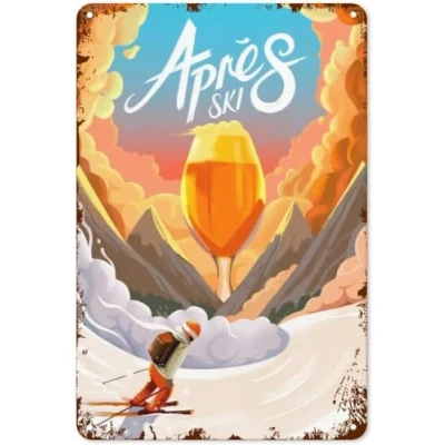 Image of Vintage Funny Tin Signs Apres Ski Sign Wall Decor Design Home Bedroom Gift 8x12 Inches