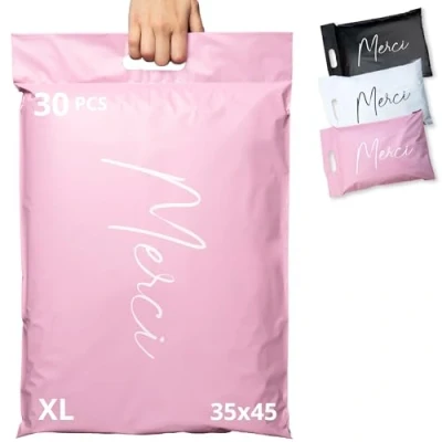 Image of EMBALLAX 30 Parcel Bags with Handle XL 35x45cm Tamper Proof/Tear Proof/Waterproof Postage for Clothes &amp; Carton Large Packaging Mailing Plastic Vinted Thank You