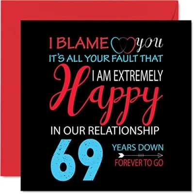 Image of Funny 69th Anniversary Card for Husband Wife Your Fault I&#039;m Extremely Happy Wedding Partner, 145mm x Greeting Cards Sixty Ninth Anniversaries
