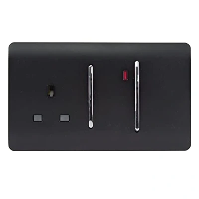 Image of Trendi Artistic Modern 45 A Cooker Switch &amp; Plug Socket Inc Neon Insert Matt Black