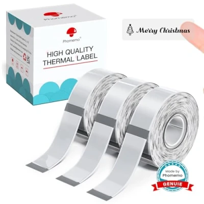 Image of Phomemo D30 Label Tape, Clear Sticker Thermal Paper Self Adhesive Maker Black on Transparent, 14mm x 30mm (0.55 1.18 Inch) 210 Labels/Roll, 3 Roll