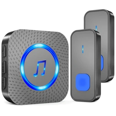 Image of SURFOU Wireless Doorbell, Electric Cordless Waterproof Door Bells Chime with Plug in Receiver, Battery Operated at 1,300ft Long Range 55 Melodies, 5 Volume, LED Flash, Black