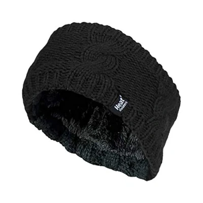 Image of Heat Holders Ladies Thick Cable Knitted Fleece Lined Thermal Winter Empty Skull Ear Warmer Headband (One Size, Black)
