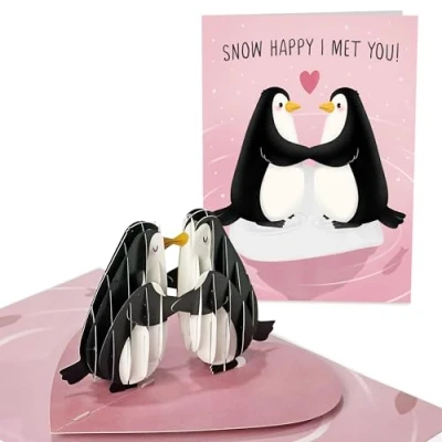 Image of Central 23 Pop Up Cards For Husband Snow Happy I Met You Penguin Anniversary Card Popup Sweet Wife Birthday 3D Gifts Fiance Boyfriend Girlfriend Partner Comes With Fun Stickers
