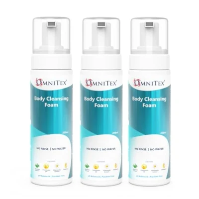 Image of 3x 200ml Omnitex Rinse Free Body Cleansing Foam, With Herbal Oils &amp; Vitamins No Water Wash Clean, Nourish Protect, Parabens, Latex Free, Alcohol Dermatologically Tested