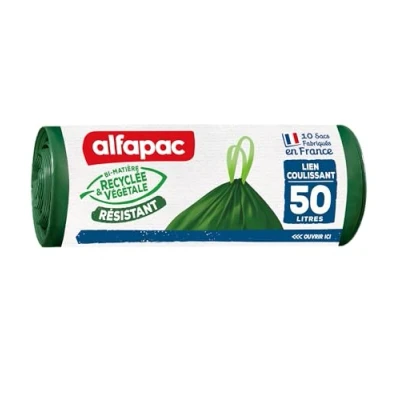 Image of Alfapac 10 bin bags 50L with strong sliding link made in France bi material recycled &amp; vegetal