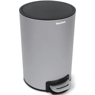 Image of YourCasa® Bathroom Bin [5L] Elegant Design Small Cosmetic with Lid and Soft Close Waste Toilet Removable Inner Bucket (Grey)