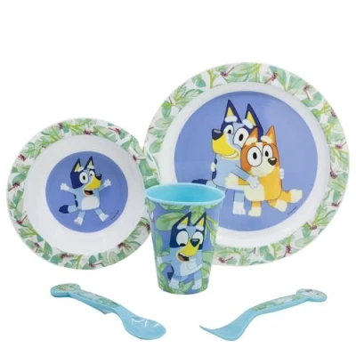 Image of Bluey Reusable Microwavable Children&#039;s Tableware Set with Cup, Plate, Bowl and Cutlery, Multicoloured, Estándar, Casual