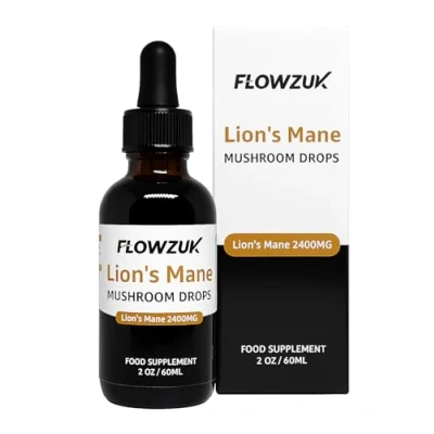 Image of Flowzuk Lion&#039;s Mane Drops (24,000mg) High Strength Mushroom Supplement with 4X Concentration Vegan Lions Tincture Premium Quality Extract Made in UK 60ml Bottle