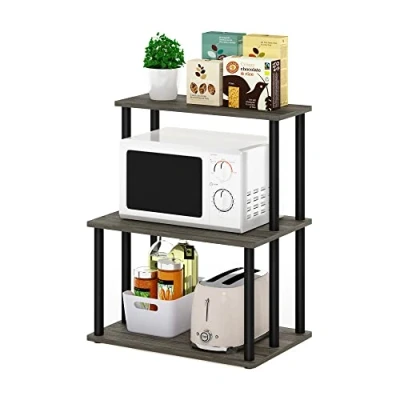 Image of Furinno Turn N Tube 3 Tier Toolless Kitchen Storage Shelf, French Oak Grey/Black