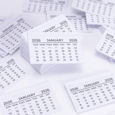 Image of Pack of 10 Mini Calendar Tabs 2025 Month to View Insert White Tear Off Pads Hand Sewn Stitches