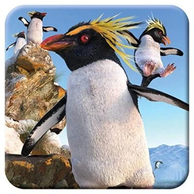 Image of 3D LiveLife Cork Coaster Rockhoppers from Deluxebase. Lenticular Penguin Coaster. Non slip drinks mat with original artwork licensed renowned artist, David Penfound