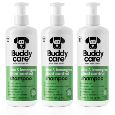 Image of Buddycare Shed Control Dog Shampoo Aloe &amp; Lemongrass Scented With Vera and Pro Vitamin B5 (500ml x3)