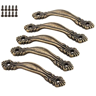 Image of 5Pcs Vintage Kitchen Pull Cabinet Door Knobs Handle Bar Furniture Bow 2.56&quot;x 0.43&quot; for Drawer Wardrobe Cupboard Closet Dresser Box Case Chest