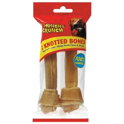 Image of Munch &amp; Crunch Dog Treats Knotted Bones 6&quot; 100% Natural Rawhide 2 Pack