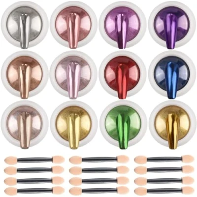 Image of BISHENGYF 12 Box Chrome Nail Glitter, Holographic Classic Art Powder Set, Shiny Glitter with Magic Mirror Finish for Design Decoration. (04)
