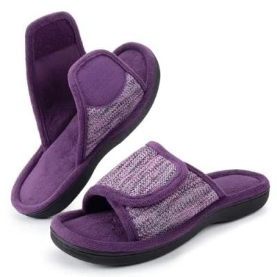 Image of RockDove Women&#039;s Adjustable Wrap Memory Foam Slide Slipper, Size 7/8 UK Women, Eggplant