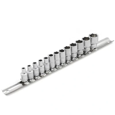 Image of DAKCOS 13PCS Hex Socket Set, 1/4&quot; Drive Metric 4 14mm with Metal Rail, CR V, 25mm Long