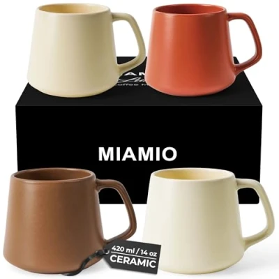 Image of MIAMIO Coffee Mugs Set of 4 / Large Ceramic Cups (420 ml) Mug for Cappuccino, Tea, Espresso Microwave and Dishwasher Safe Luxe Collection (Beige Paste)