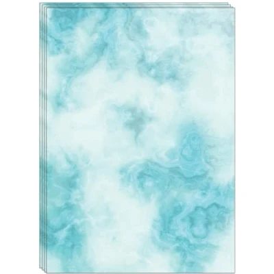 Image of 60 A4 Sheets Colourful Marble Paper, Printed on Both Sides 90 GSM Marbled Paper Blue Green (Blue)