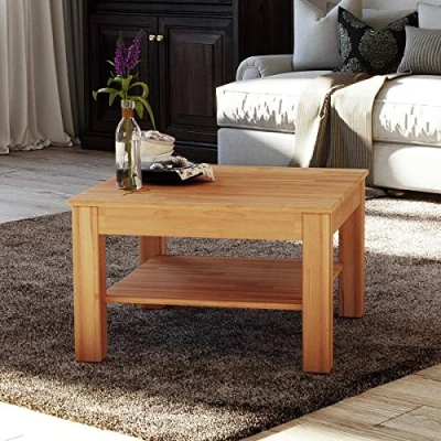 Image of Krok Wood Bonn Solid Coffee Table FSC Certified Side for Living Room/Guest Room Assembling Hardware Included (Beech 75x50x45 cm)