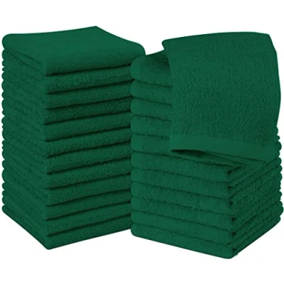 Image of Utopia Towels Cotton Washcloths Set 100% Ring Spun Cotton, Premium Quality Flannel Face Cloths, Highly Absorbent and Soft Feel Fingertip (24 Pack, Hunter Green)