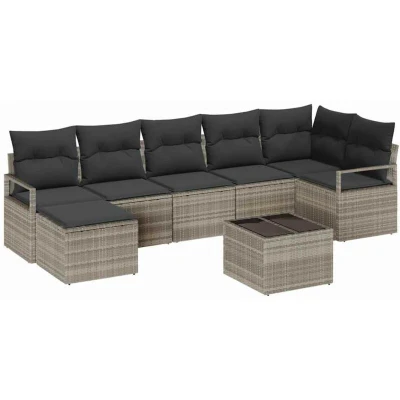 Image of vidaXL 9 Piece Garden Sofa Set with Cushions Grey Poly Rattan