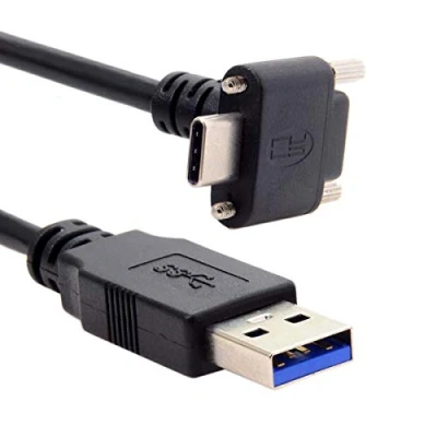 Image of JSER Down Up Angled USB 3.1 Type C Dual Screw Locking to Standard USB3.0 Data Cable 90 Degree Compatible for Camera (3.0M)