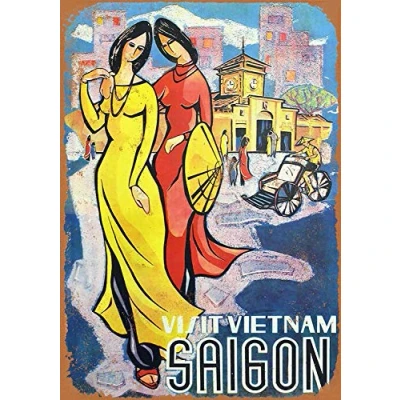 Image of Visit Vietnam Saigon Vintage Look Reproduction Metal Tin Sign 8X12 Inches