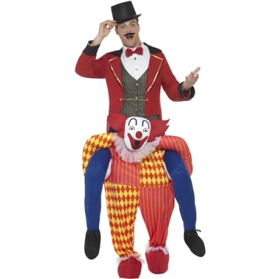Image of Smiffys Piggyback Clown Costume, Yellow One Piece Suit with Mock Legs, Funny Fancy Dress, Dress Up Costumes