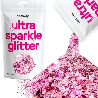 Image of Glitter Multi Size Rose Pink Ultra Sparkle Sequins Nail Face Festival Christmas Halloween Makeup Chunky Fine 100g / 3.5oz