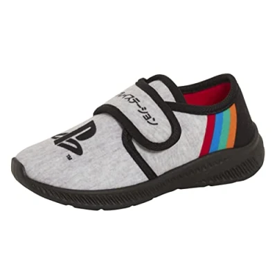 Image of PlayStation Boys Sony Slippers Kids Gaming Easy Touch Fasten Booties Gamer Indoor House Shoes Grey 9 UK Child