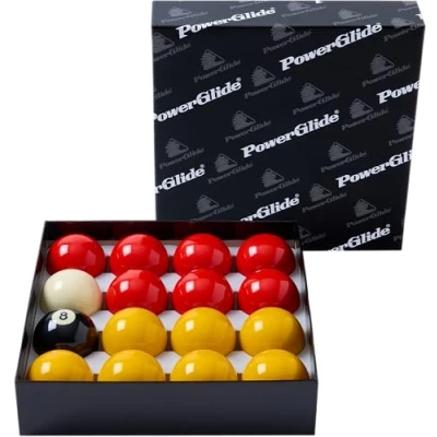 Image of PowerGlide 16 Ball Pool Billiards Set Reds and Yellows Tournament 1 7/8&quot; / 47.5mm Diameter Boxed, Yellow/Red