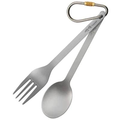Image of TiTo NEW Titanium Cutlery set with Fork and Spoon in one flatware for outdoor camping