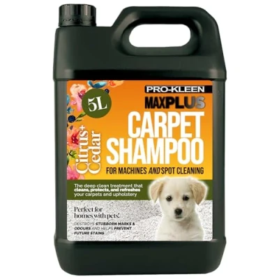 Image of Pro Kleen MAXPLUS Carpet Shampoo &amp; Upholstery Cleaner Premium Formula to Remove Dirt Stains Removes Pet Odours Suitable for all Machines (Citrus Cedar Fragrance, 5 Litres)