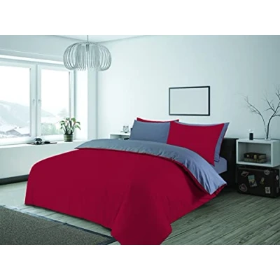Image of Charlotte Andersen Red &amp; Grey King Duvet Cover Plain Reversible Cotton Blended Bedding Set with Pillowcases
