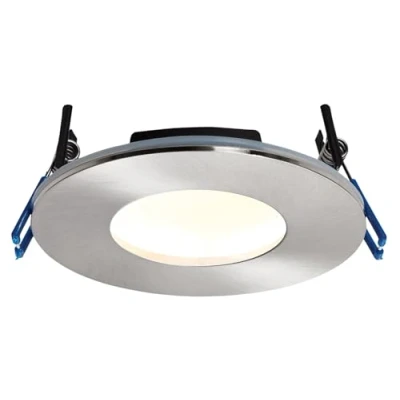 Image of Betta Lighting 9W Satin Nickel Die Cast Aluminium Fire Rated Bathroom Shower IP65 Dimmable Anti Glare Recessed Warm White 3000K Slim Profile Ceiling LED Downlight