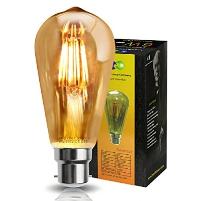Image of Retro Vintage LED 6w Dimmable Squirrel Cage Edison Style Filament Bulb Smoked Gold Glass ST58 B22 Bayonet