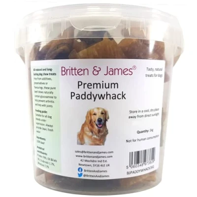 Image of Britten and James Premium Beef Paddywack Neck Cartilage Chews for Dogs (3L tub). A 100% Natural Long Lasting Dog Chew Treat