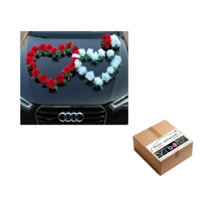 Image of DOUBLE heart Car jewelry bridal couple rose Decoration Autoschmuck Wedding Ratan (Red/Pure White), 34x24x14