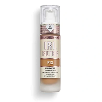 Image of Makeup Revolution IRL Filter, Longwear Foundation, Medium to Full Coverage, Matte Finish, 16 Hour Wear, F13, Dark Skin Tones, 23ml